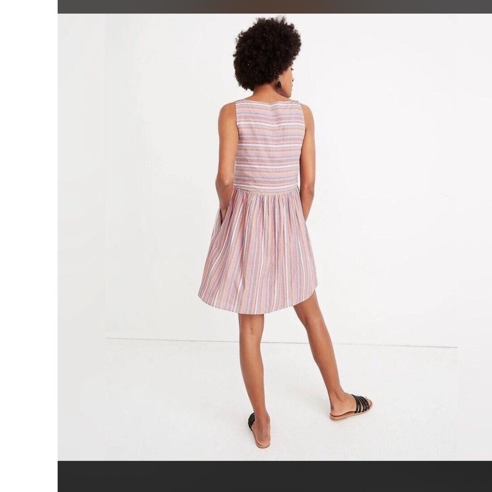 Madewell XXL Scoopneck Tank Dress in Rainbow Stripe Button-Front Babydoll Cotton - Picture 2 of 7